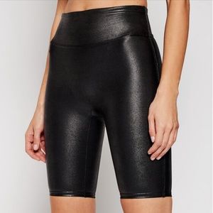 Spank faux leather look biker shorts